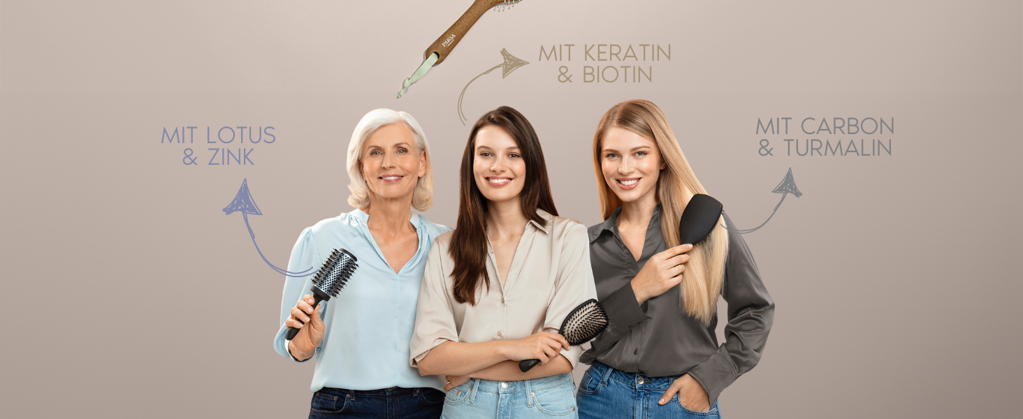 Професійна щітка для волосся PARSA Beauty з активними компонентами – для випрямлення та догляду, підходить для кучерявого та довгого волосся (з карбону та турмаліну)