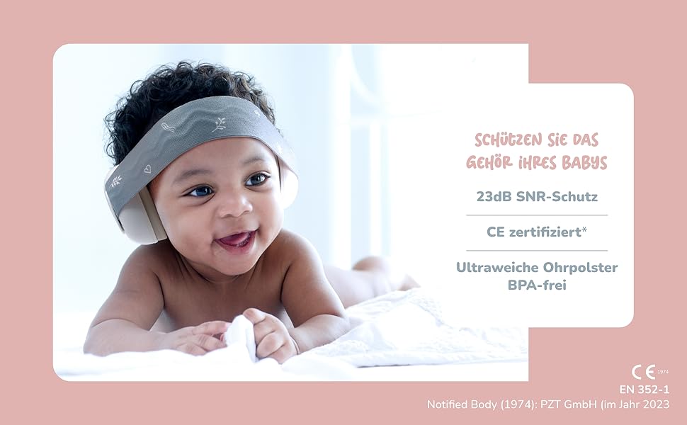 Навушники для захисту від шуму для немовлят та малюків (до 36 місяців) - 34 dB, сертифіковано CE, регульовані