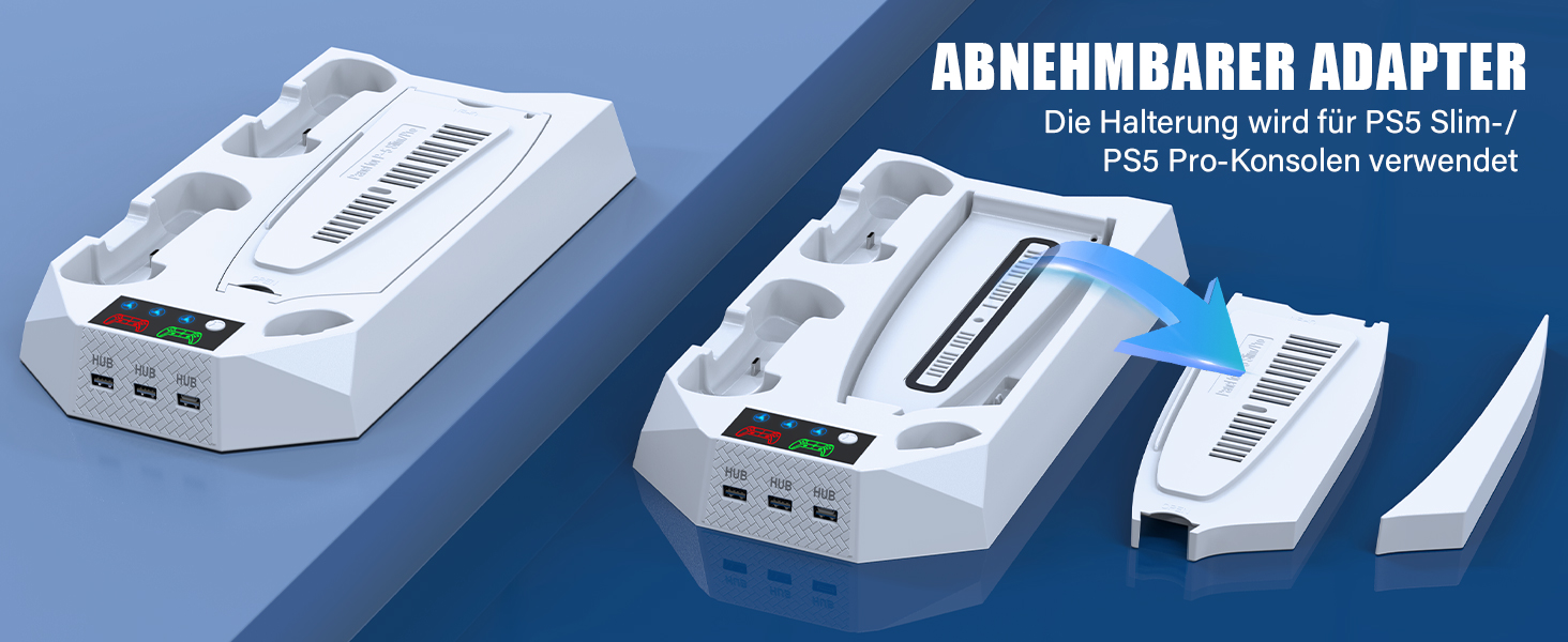 Підставка для PS5 Slim/Pro з зарядною станцією для контролера, RGB-підсвічуванням, вентилятором, тримачем для навушників та USB-хабом, чорно-біла (біла Q211)