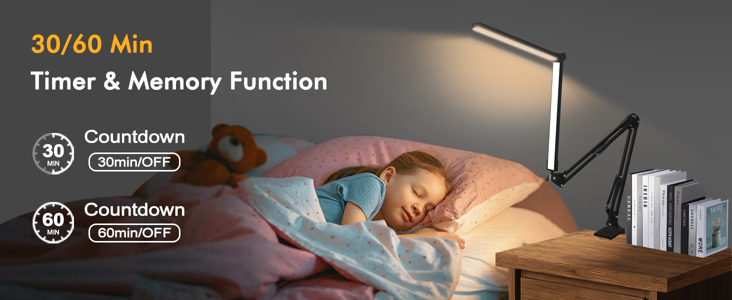 LED настільна лампа NOEVSBIG 24W з регулюванням яскравості, 5 режимів, таймер, сенсорне керування, кріплення, денне світло, сучасний дизайн