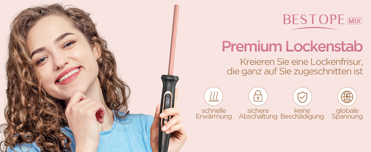 BESTOPE Lockenштаб 25 мм: мультитемпературний, для великих локонів, швидкий нагрів, прецизійне регулювання температури, з рукавичкою (рожеве золото)