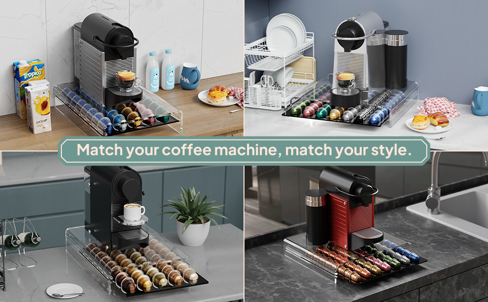 Підставка для капсул Nespresso HOMEXIN прозора на 40 капсул, висувна шухляда, стійкий органайзер для кавомашини