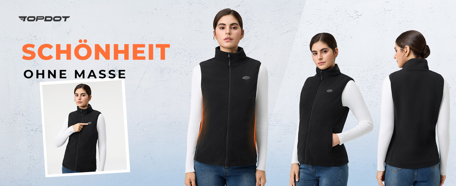 Електрична гріюча жилетка Topdot для жінок з флісу з Powerbank 7.4V 16000mAh, 10 зон нагріву, 3 температурні режими, для велоспорту, кемпінгу та outdoor-робіт, чорна, розмір M