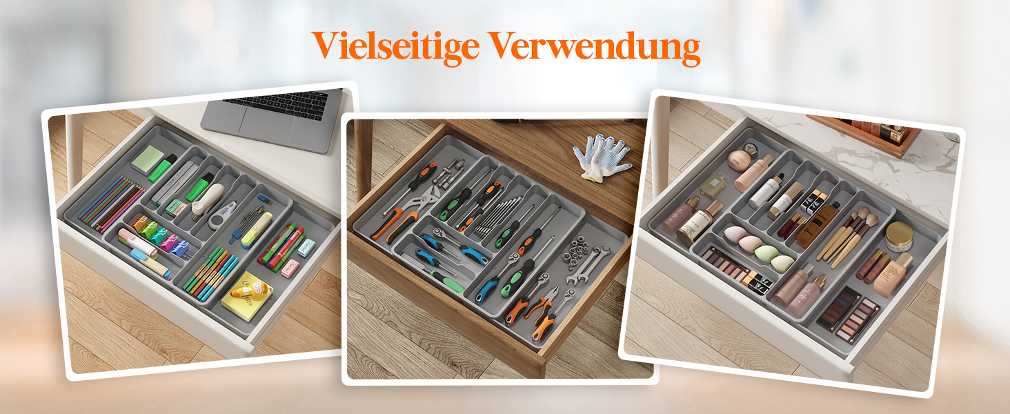 Органайзер для столових приборів Lifewit в шухляду, розширюваний, з відділенням для ножів (40 см, сірий)