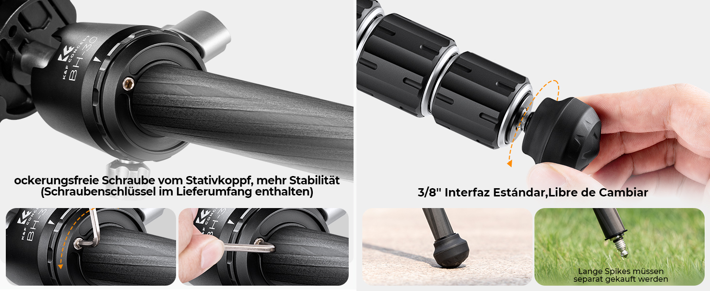 Штатив для камери K&F Concept 156cm з вуглецевого волокна, компактний, знімний монопод, кульова головка 360°, вантажопідйомність 15 кг, A255C2+BH-36L