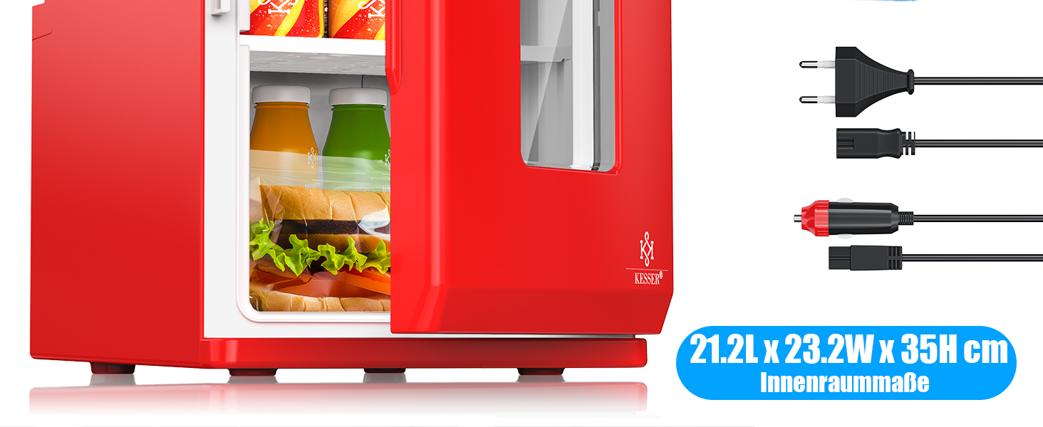 KESSER® Міні холодильник/термобокс 15L з охолодженням та підігрівом, AC/DC 220-240V/12V, для авто, офісу, кемпінгу, червоний