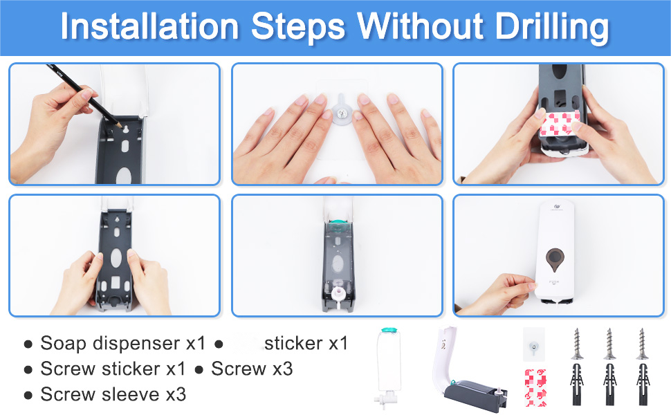 Настінний дозатор для мила без свердління, 300 мл. Підходить для мила, шампуню, дезінфікуючого засобу, миючого засобу. Чорний/Білий/Золотий (Білий)