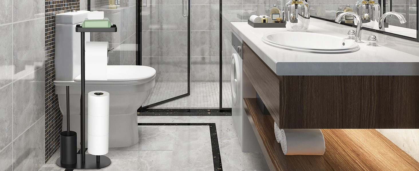 Підставка для туалетного паперу настільна з боксом для серветок, нержавіюча сталь, чорний матовий