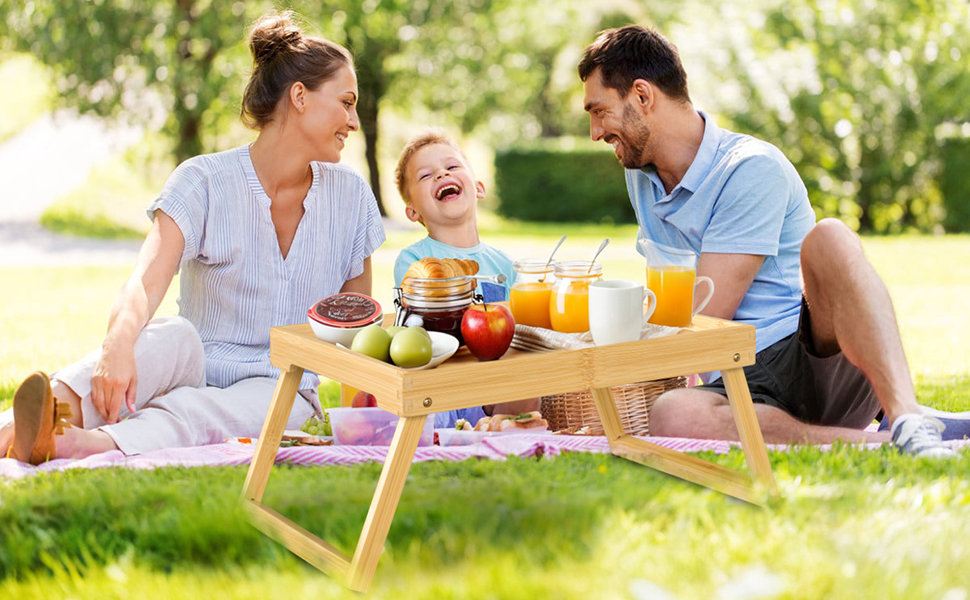 Набір столових тасочок з підніжками, бамбукові таці для їжі, сніданку в ліжку, сервірування, ноутбука, вечері в ліжку (2 шт.) (Білий, Бежевий)