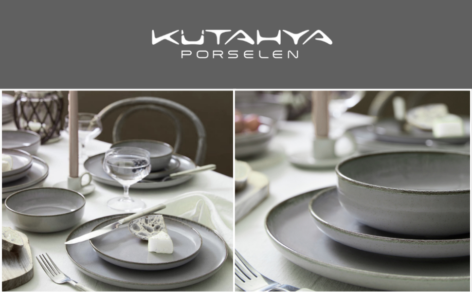 Сервіз посуду Kutahya Porselen 12-ти частинний на 4 особи – Сучасний порцеляновий сервіз Pearl Grey (18 частин)
