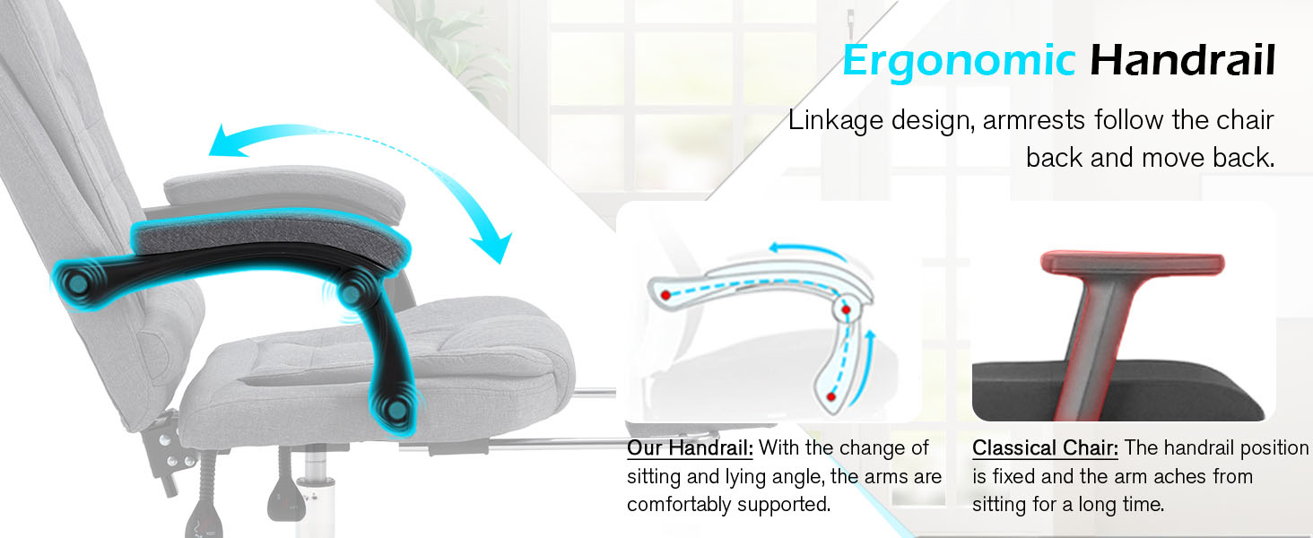 Крісло YODOLLA для офісу, 200 кг, ергономічне, з регульованою спинкою, комп'ютерне, з підніжкою, чорне