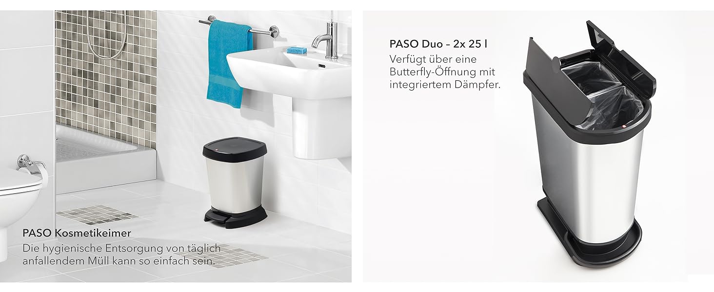 Відро для сміття Rotho Paso 40л з педальним механізмом, сріблястого кольору, BPA-free, пластик (PP)