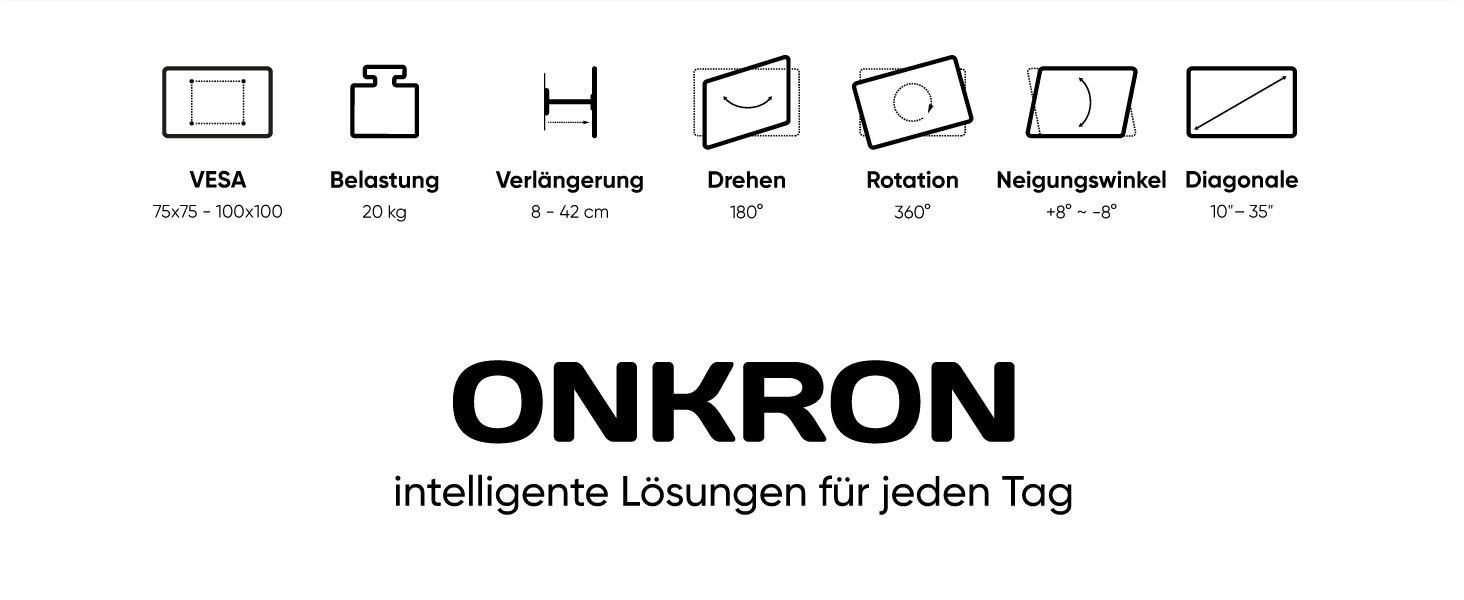 Настінний кріплення для телевізора ONKRON R4-B: поворотний, нахильний, для екранів 10-35 дюймів, до 20 кг, VESA 75x75-100x100, чорний