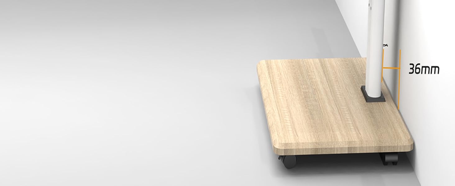 Підставка для телевізора Delphos Mobiler TV Stand - роликова, з дерев'яною основою, для телевізорів 32-70 дюймів, до 45 кг, регульована висота до 130 см, поворотна ±25°, VESA 600x400, біла