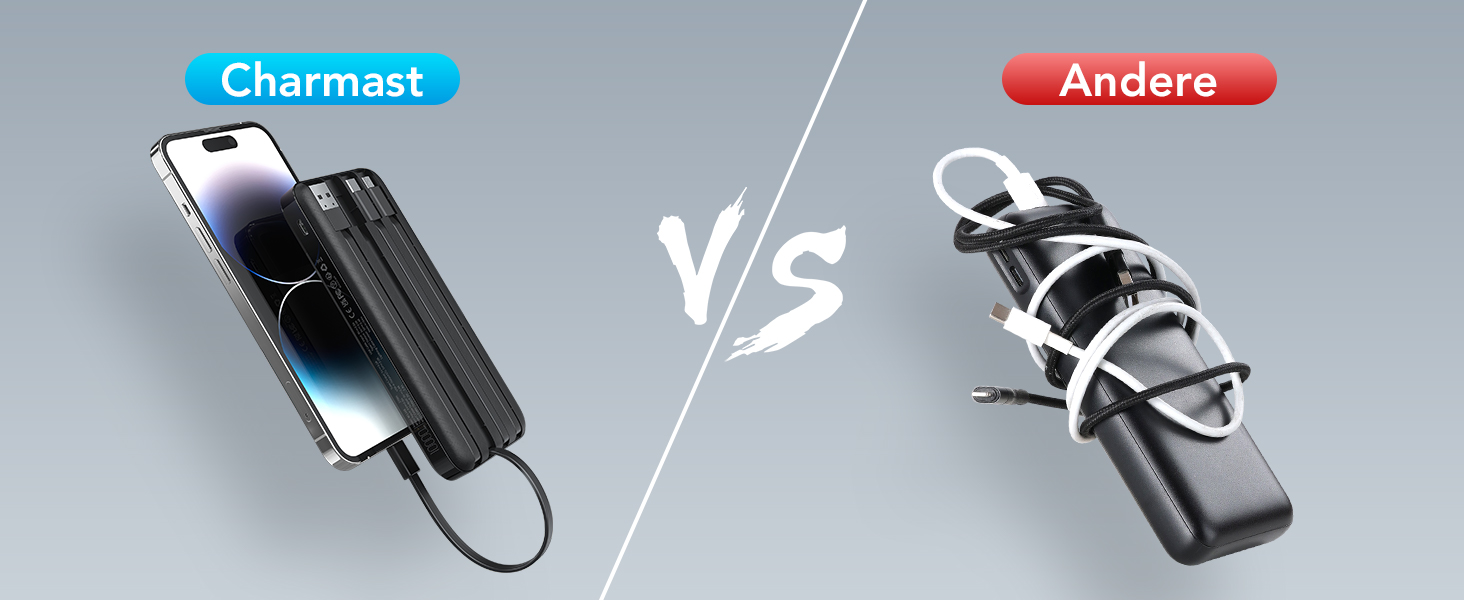 Power Bank Charmast 10000mAh з 6 виходами, USB-C, LED-дисплеєм, 4 кабелями, чорний