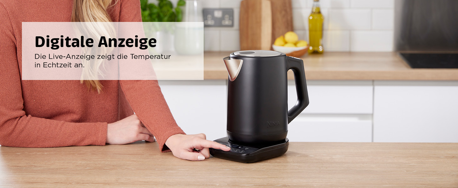 Електричний чайник Ninja Perfect Temperature KT201EUSTGD, 1.7 л, 6 температурних режимів, функція швидкого закипання та підігріву, чорний
