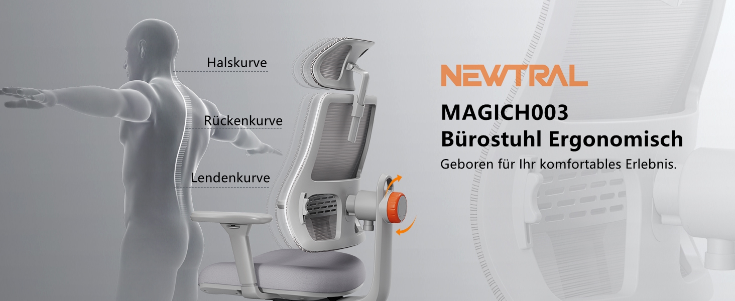 Офісне крісло Newtral MAGICH 003: ергономічне, з підтримкою попереку та підголівником | PC-крісло, 150 кг