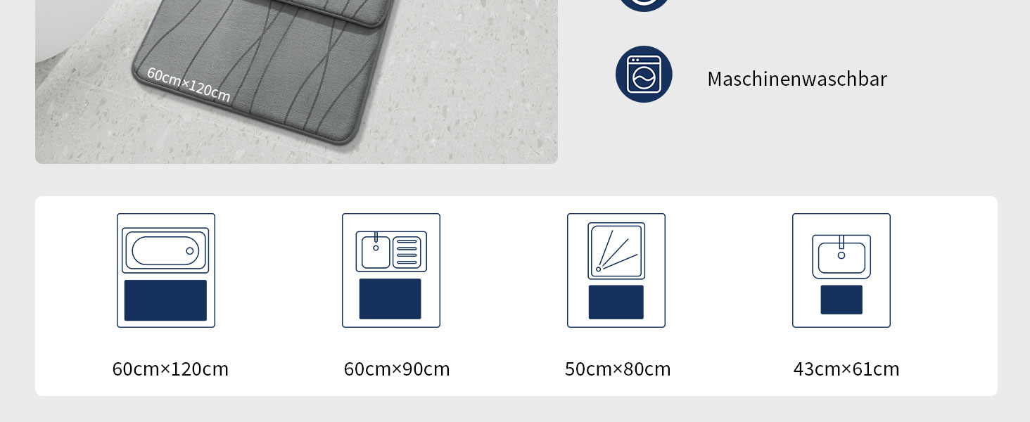 Килимок для ванної кімнати chakme з ефектом пам'яті, антиковзаючий та вбираючий м'який килим у ванну, що переється (60x150 см, сірий)