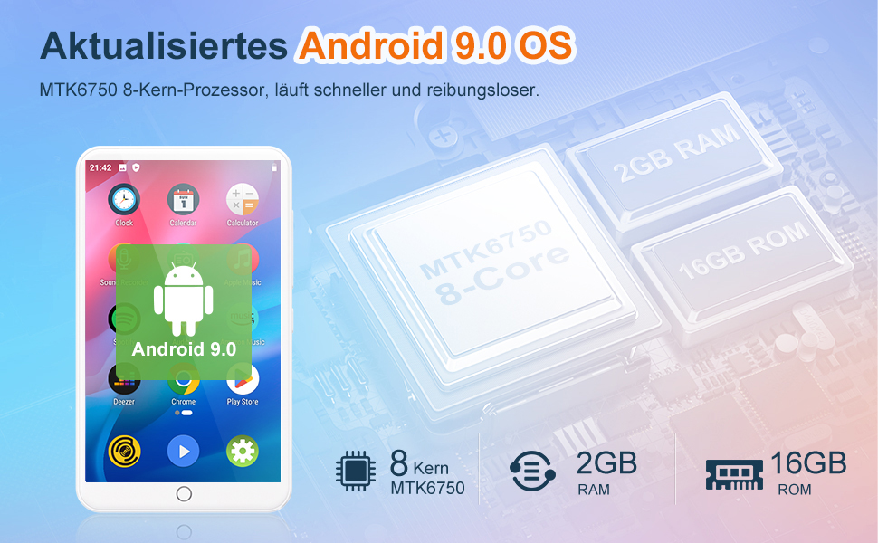 MP3-плеєр MECHEN на Android 9.0 з Wi-Fi та Bluetooth, 4-дюймовий сенсорний екран, підтримка Spotify, Amazon Music, Audible, радіо, білий колір — ідеальний для спорту, подорожей та дітей