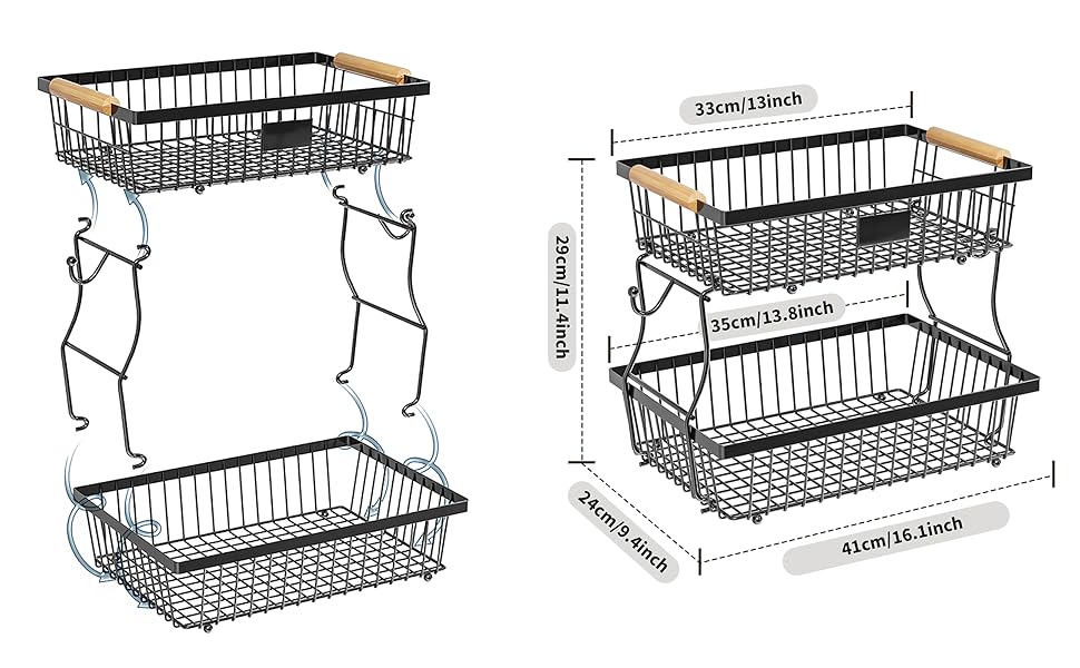 Настільний органайзер для фруктів та овочів 2 яруси (Чорний)