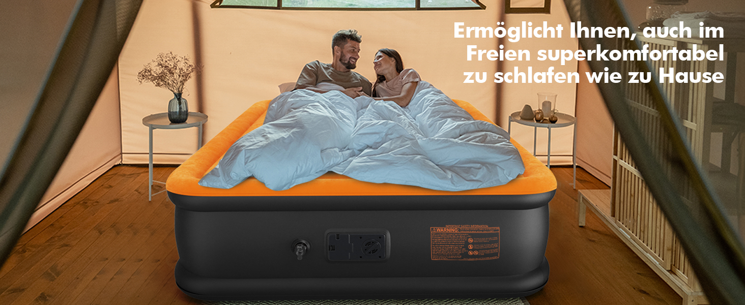 Надувне ліжко самонадувна, 1 місце, з електричним насосом, преміум якість, для кемпінгу та дому, темно-помаранчевий колір