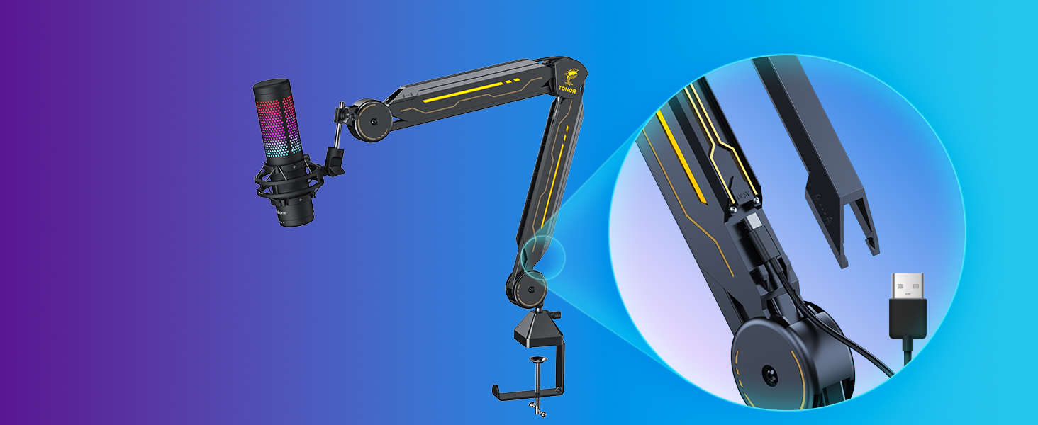 Підставка для мікрофона TONOR з RGB підсвічуванням, сенсорне регулювання, 11 режимів світла, сумісна з усіма мікрофонами, модель T90