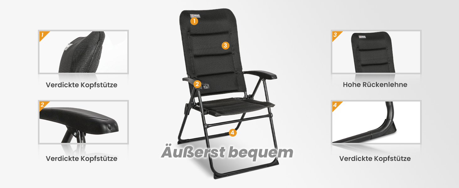 Крісло для кемпінгу Homecall складне, 150 кг, з високою спинкою, для саду, балкону, риболовлі, чорне