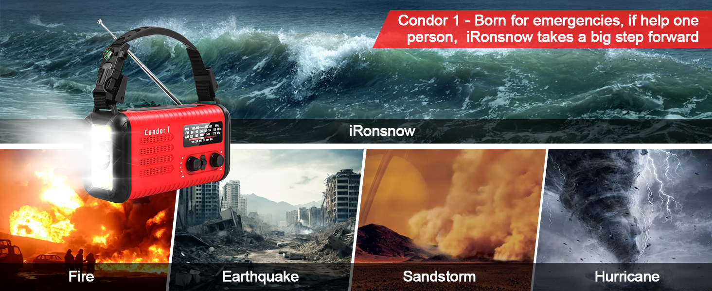 Радіо Kurbelradio на сонячній енергії 20000mAh з AM/FM, SOS-сигналом, LED-ліхтариком та USB-зарядкою, червоне