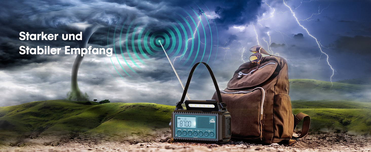 Радіо Roxicosly з ручним заводом та сонячною панеллю, 12000mAh Power Bank, AM/FM радіо для будівельних майданчиків, з ручним заводом та 5-ма способами живлення, приймач на весь світ, ліхтарик та зарядний пристрій, для відпочинку на природі, кемпінгу, надзвичайних ситуацій, блакитний колір
