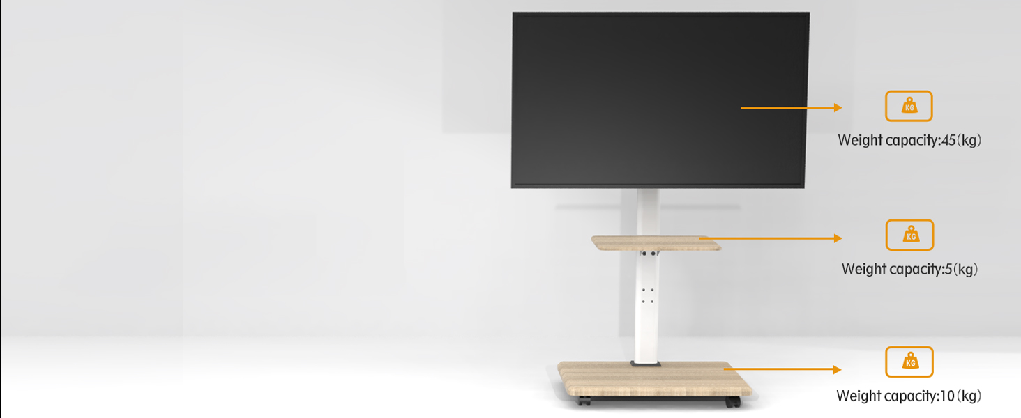 Підставка для телевізора Delphos Mobiler TV Stand - роликова, з дерев'яною основою, для телевізорів 32-70 дюймів, до 45 кг, регульована висота до 130 см, поворотна ±25°, VESA 600x400, біла