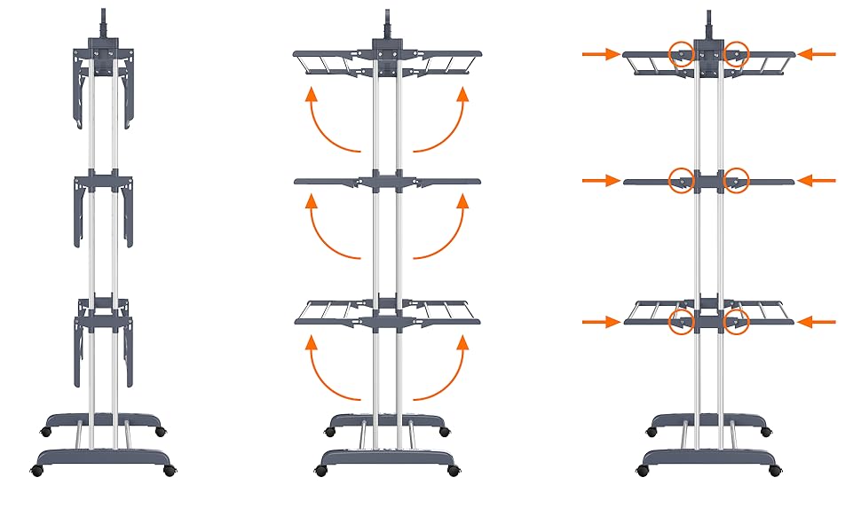 Сушарка для білизни Turm, турбо сушарка для білизни з 6 розкладних крил та 2 бічні крила, мобільна сушарка для білизни з колесами для дому та вулиці (сіра)
