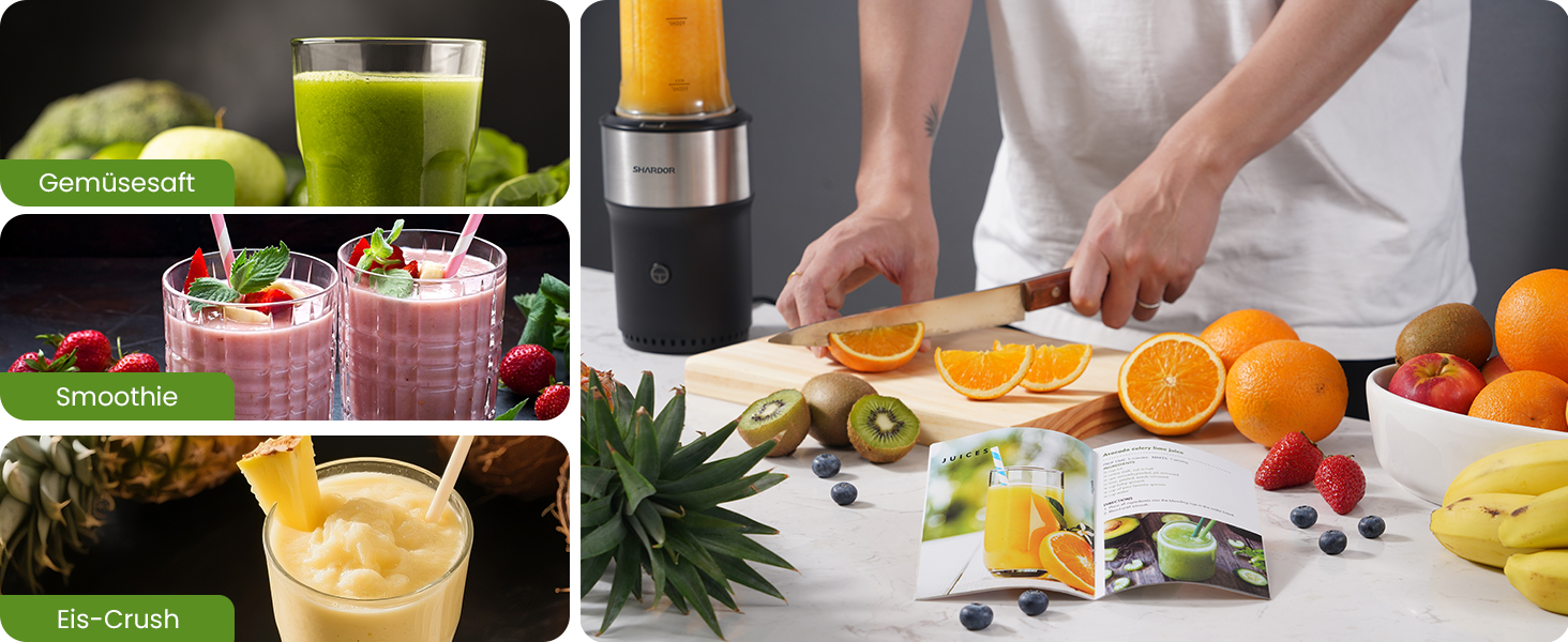 Блендер SHARDOR StandMixer HB-J666: 900W, 2 пляшки по 700мл, нержавіюча сталь, 6-лопатевий ніж, BPA Free, для смузі, шейків та соків