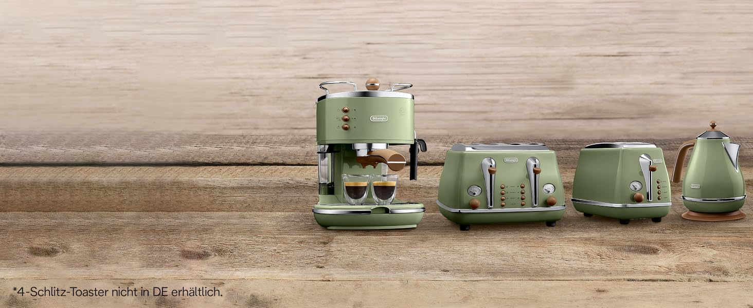 Еспресо-машина De'Longhi Icona Vintage ECOV 311.BG – Ретро дизайн, ручний капучинатор, для кави та ESE Pads, 1.4 л бак (Зелений, Single)