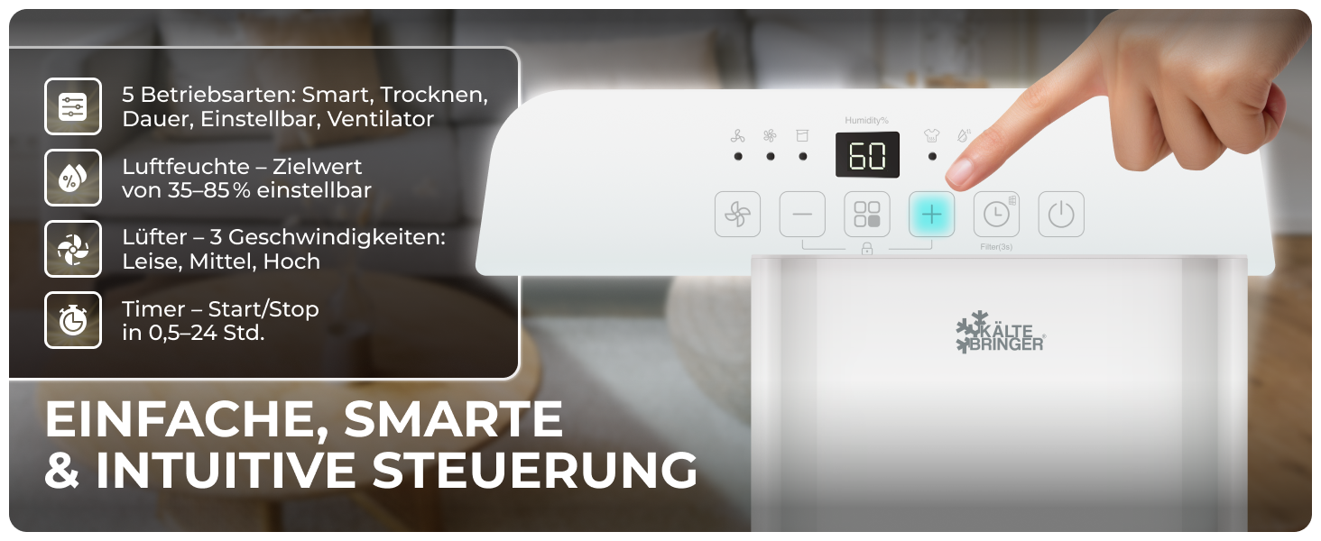 Зволожувач повітря Kältebringer - LED дисплей, Wi-Fi, керування через додаток, тихий та енергоефективний, захист від вологи та плісняви (20L)