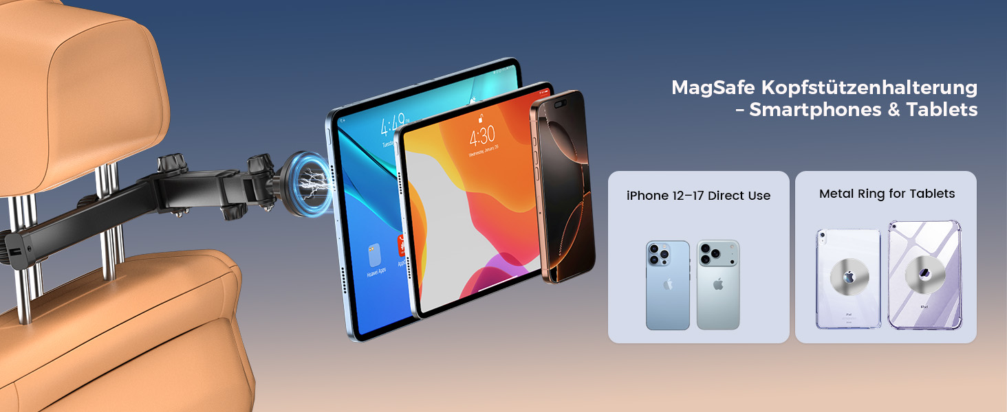 Автотримач для планшета OHLPRO: магнітний, регульований (48см), універсальний для iPad, смартфонів, Switch. З металевими кільцями