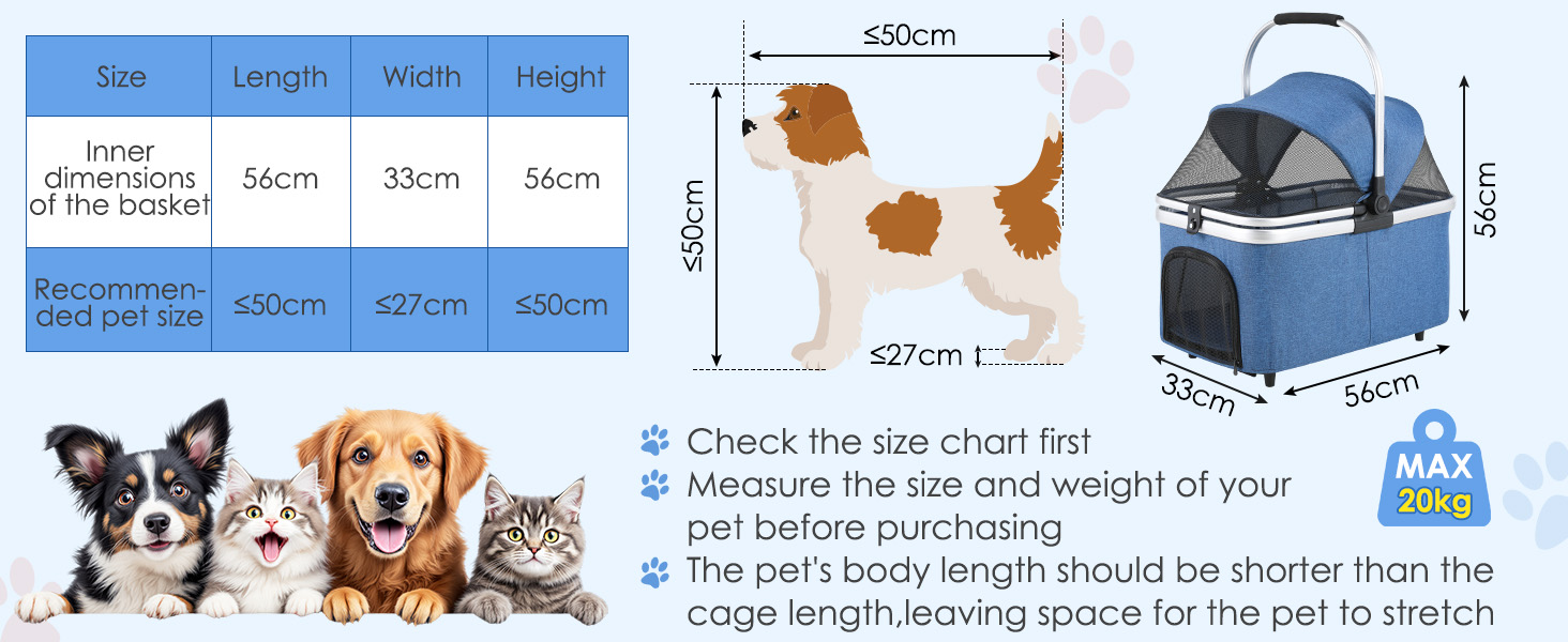 Візок для собак Mamizо 3-в-1: візок, переноска, сумка, до 20 кг, з відкидною конструкцією, 360° колеса, колір срібно-блакитний