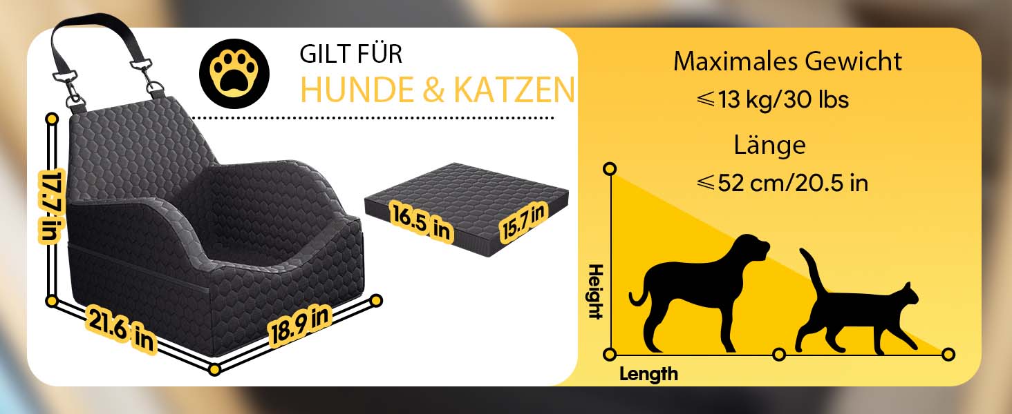 Автокрісло для собак UNICITII, чорне, до 13.6 кг (S), з ременем безпеки