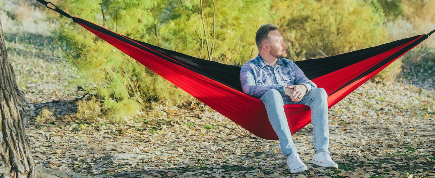Двомісний гамак MalloMe 300x200 см, ультралегкий для кемпінгу, подорожей, саду, дихаючий і водонепроникний парашутний нейлон, з карабінами