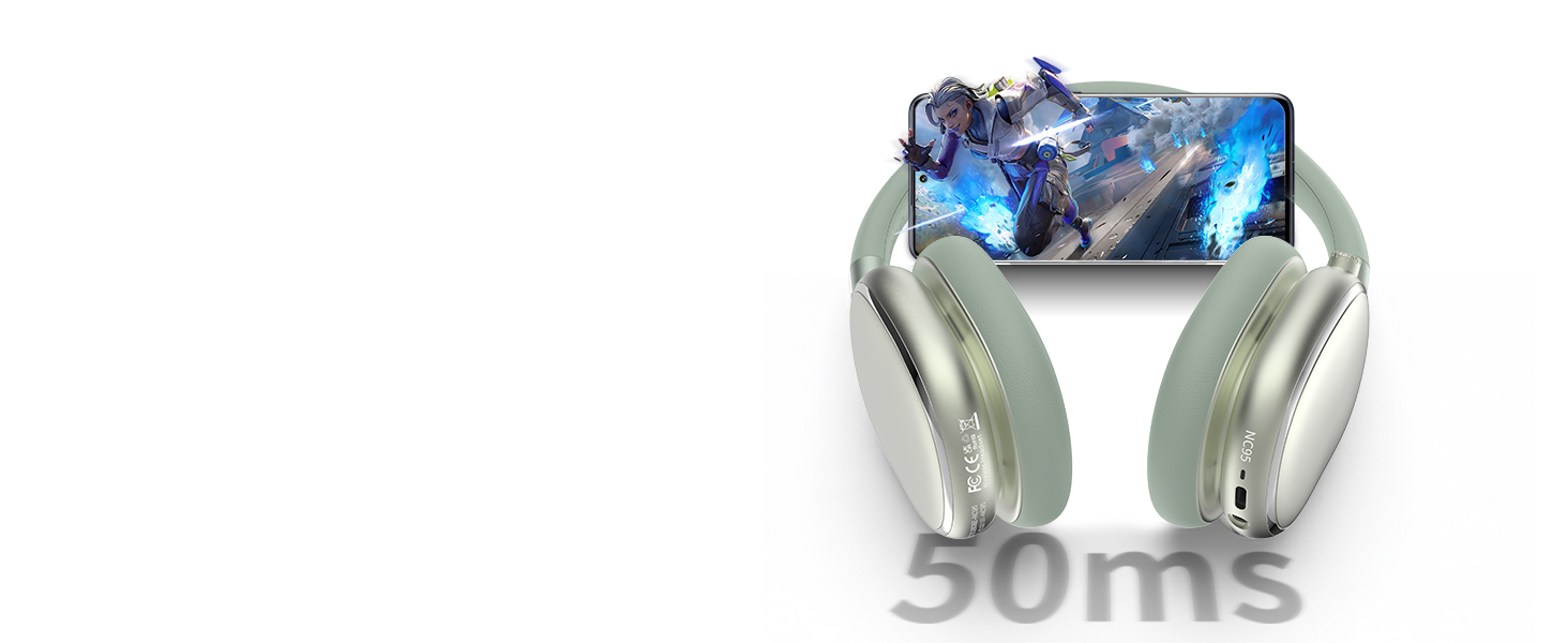 Навушники бездротові Bluetooth 6.0 NC95 з шумозаглушенням, поворотним регулятором, 120+ годин роботи, EQ налаштування через додаток, зелені для подорожей та спорту