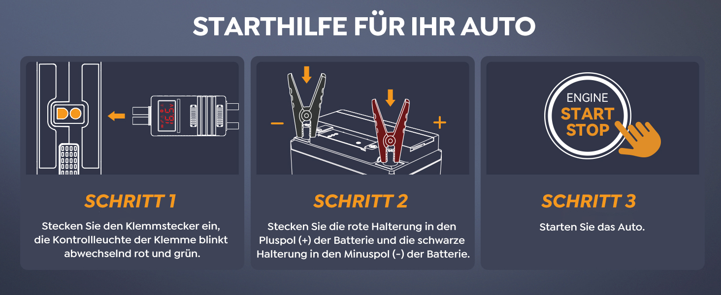 Powerbank Starthilfe BRPOM 8000A з компресором 160PSI для автомобілів, 26800mAh, підтримка бензинових та дизельних двигунів (12.0L), LED-ліхтар 600LUM, сріблясто-сірий колір