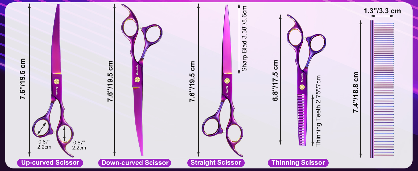 Набір професійних ножиць для грумінгу собак 5шт (фіолетовий)