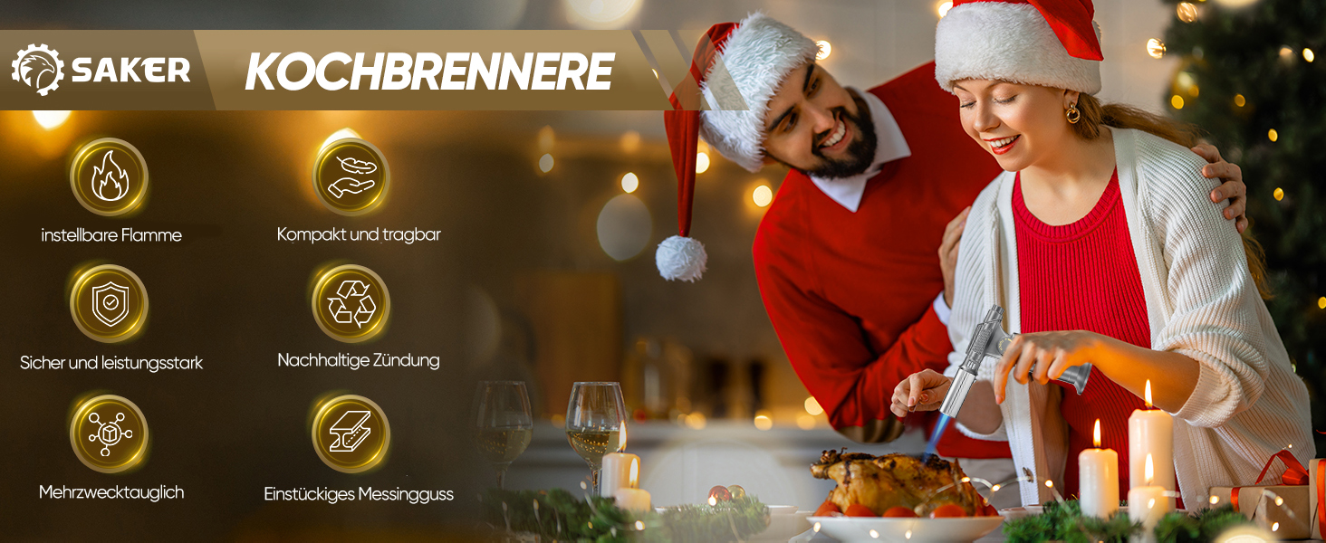 Професійний газовий пальник-фламбе SAKER для кулінарних страв та DIY: бутановий пальник з п'єзорозпалом для крем-брюле, паяння та рукодія, сріблястий