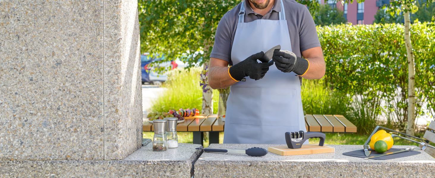 Deiss PRO 3-ступеневий точило для ножів кухонних та кишенькових - професійний точило для ножів шеф-кухаря, мисливських та керамічних - безпечне відновлення та полірування гострих лез (ORANGE)