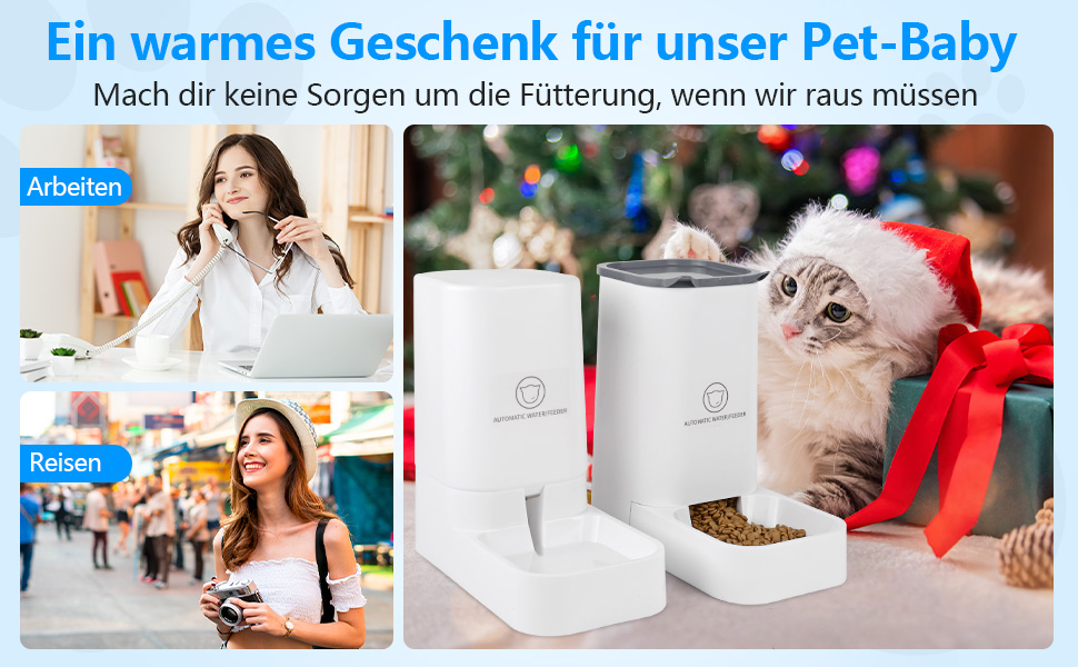 Автоматичний годівниця для котів Dreamhigh® з резервуаром 2.1 кг та диспенсер для води для собак 3.8 л, без електроживлення, без PBA, білий