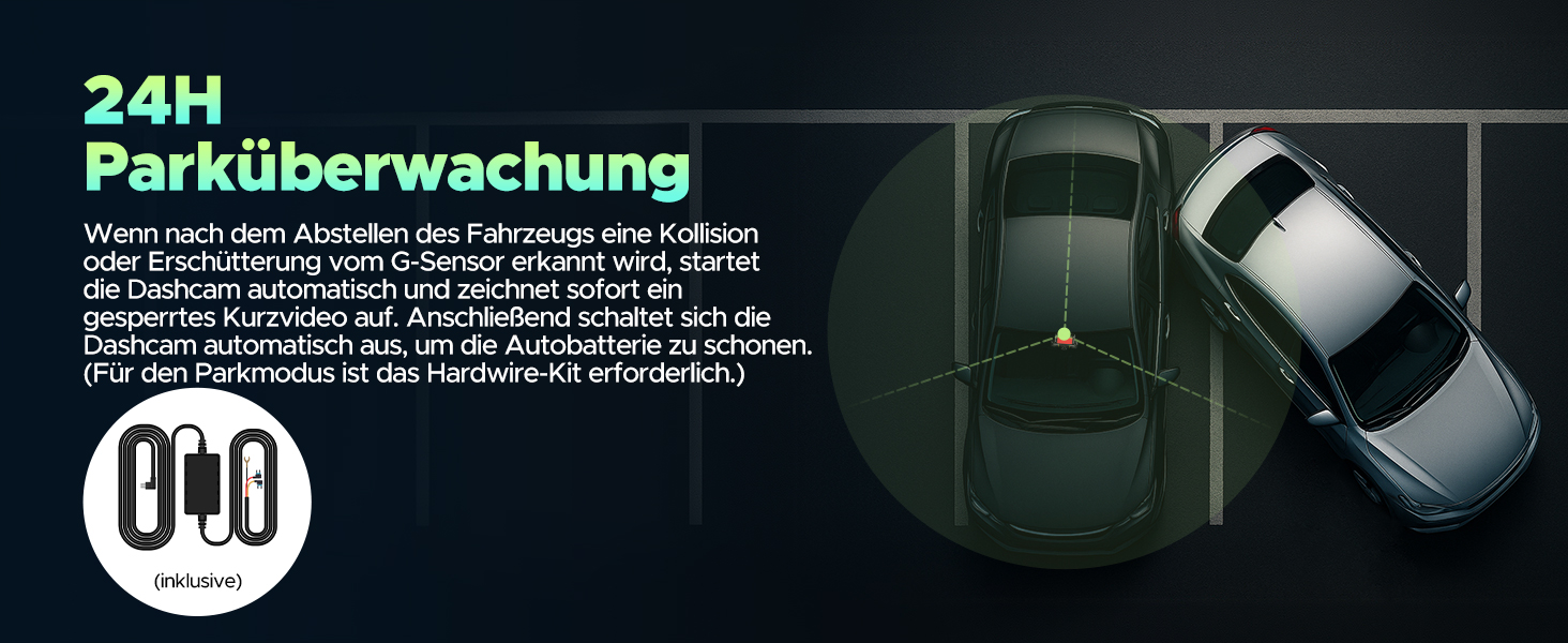 Відеореєстратор LAMTTO 360° з 4 камерами: передня, задня, внутрішня + паркувальний монітор. 5G WiFi, APP-керування, IR нічне бачення, комплект для підключення до акумулятора, SD-карта 128GB.