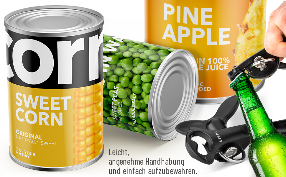 Відкривачка для консервів Lantana 2-в-1 з відкривачем для пляшок – чорний/нержавіюча сталь