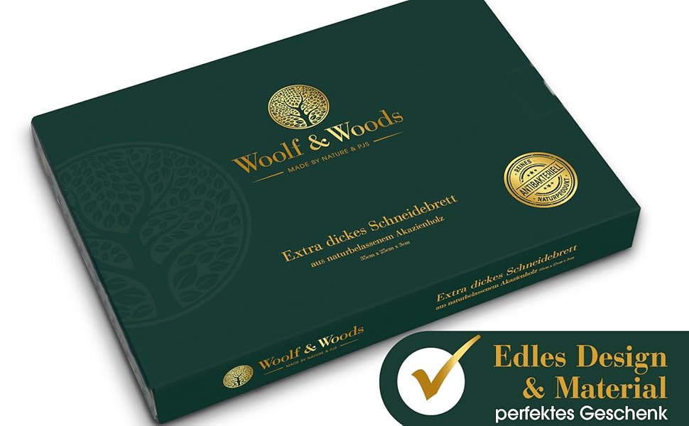 Дерев'яний обробний дошка Woolf & Woods з акціїї, великий, 35x25x3 см | Обробна дошка та сервірувальна таця | Екологічний, не оброблений