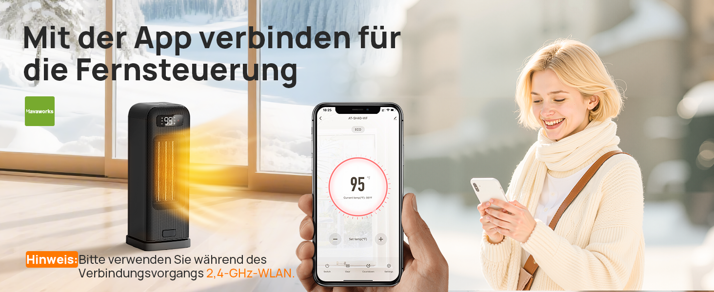 Електричний обігрівач PTC, 2000W, керамічний, тихий, з термостатом та пультом ДУ, ECO режим, 70° осциляція, таймер 12h, захист від перегріву та перекидання, чорний, 1 шт (40см)