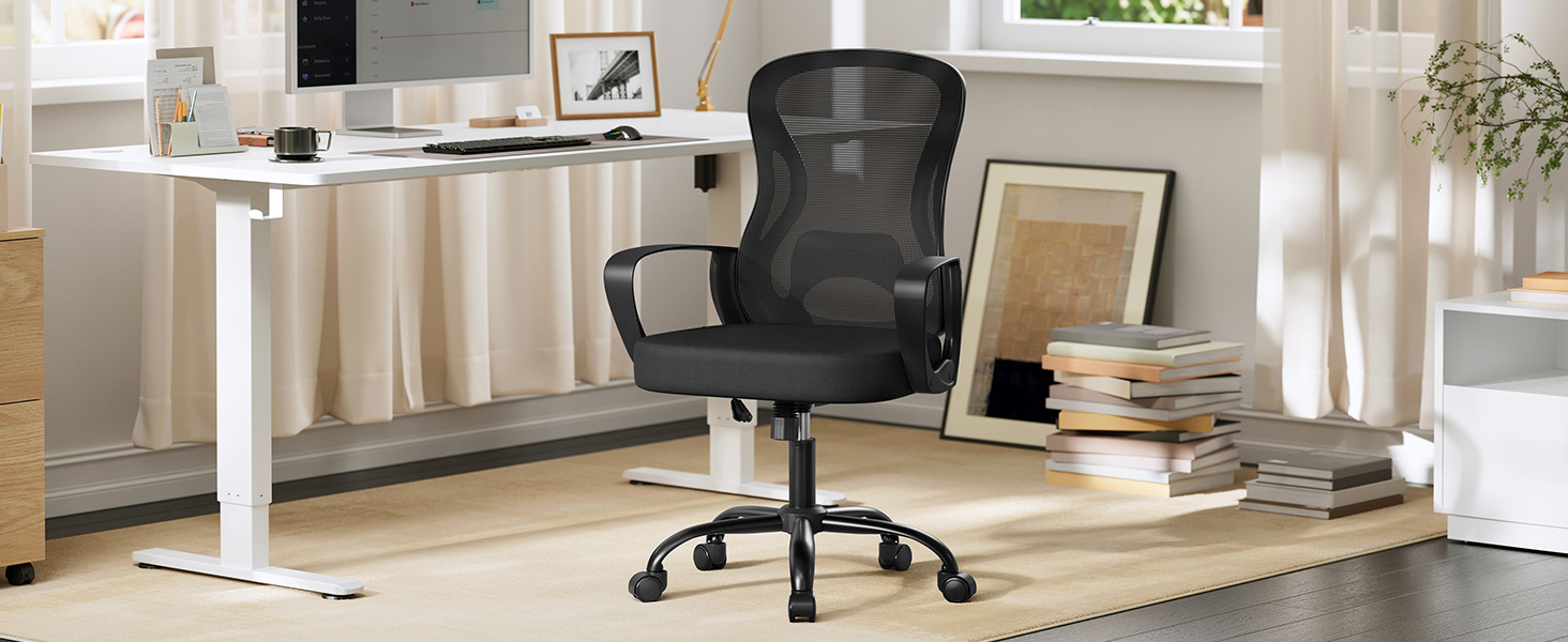 Офісне крісло SONGMICS OBN041B01, ергономічне, сітчасте, з регульованою підпоркою для спини та підголівником, для дому та офісу (Чорний)