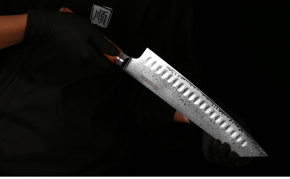 Японський ніж YOUSUNLONG Pro Gyuto 255мм з дамаської сталі - професійний кухонний ніж з дерев'яною ручкою та шкіряною піхвою